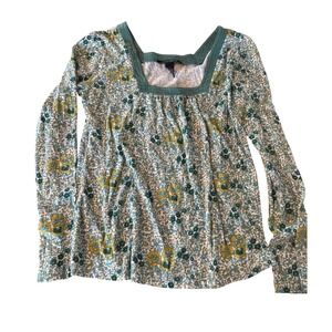 Lucky Brand Pullover‎ Green Floral Print Cotton Blouse Top Medium